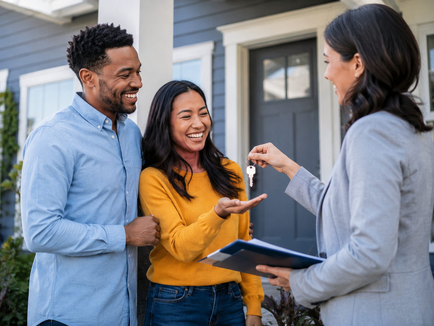 Houston first-time homebuyers receiving keys after using down payment assistance program